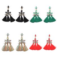 Fashion Tassel Earring, Nylon Cord, with Resin & Zinc Alloy, iron earring hook, for woman & with rhinestone 