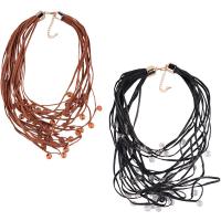 Cowhide Sweater Chain Necklace, Zinc Alloy, with PU Leather & Glass Seed Beads, with 3.9lnch extender chain, gold color plated, for woman 150mm Approx 23.6 Inch 