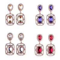 Glass Zinc Alloy Earring, with Crystal, brass post pin, gold color plated, for woman & faceted & with rhinestone 