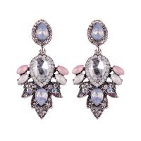 Glass Zinc Alloy Earring, with Crystal, brass post pin, antique silver color plated, for woman & faceted & with rhinestone 