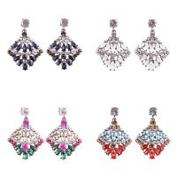 Glass Zinc Alloy Earring, with Crystal, brass post pin, antique silver color plated, for woman & faceted & with rhinestone 