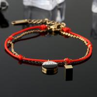 Stainless Steel Charm Bracelet, with Nylon Cord & Black Shell & White Shell, with 1.96Inch extender chain, real gold plated, anti-fatigue & oval chain & for woman & with rhinestone &  Approx 8.26 Inch 