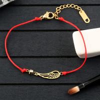 Stainless Steel Charm Bracelet, with Nylon Cord, with 1.65Inch extender chain, Angel Wing, real gold plated, anti-fatigue & for woman & with rhinestone, 19mm Approx 8.42 Inch 