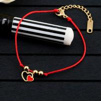 Stainless Steel Charm Bracelet, with Nylon Cord, with 1.77Inch extender chain, Heart, real gold plated, anti-fatigue & for woman & enamel, 11mm Approx 8.18 Inch 