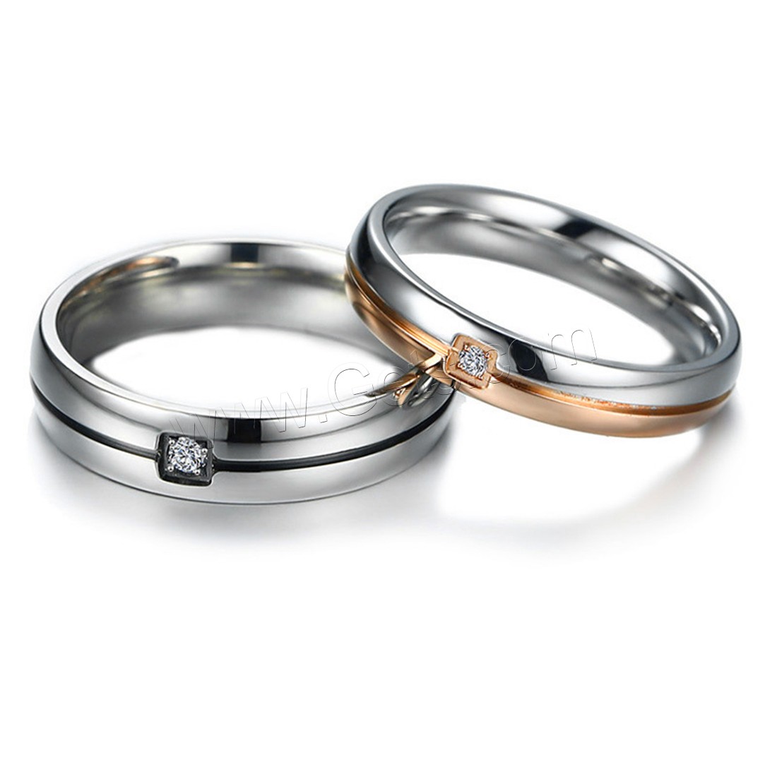 Stainless Steel Couple Ring, plated, different size for choice & with rhinestone, 5x2mm, 4x2mm, Sold By PC