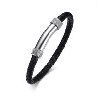 Stainless Steel Bracelet, with Leather, for man, original color Approx 8.3 Inch 