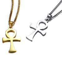 Stainless Steel Sweater Necklace, Ankh Cross, plated, curb chain Approx 23.6 Inch 