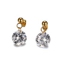 Stainless Steel Drop Earring, with Cubic Zirconia, gold color plated, for woman 