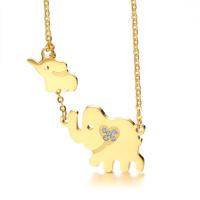 Stainless Steel Necklace, Elephant, gold color plated, oval chain & for woman & with rhinestone, 19mm, 32mm, 2.3mm Approx 21.2 Inch 