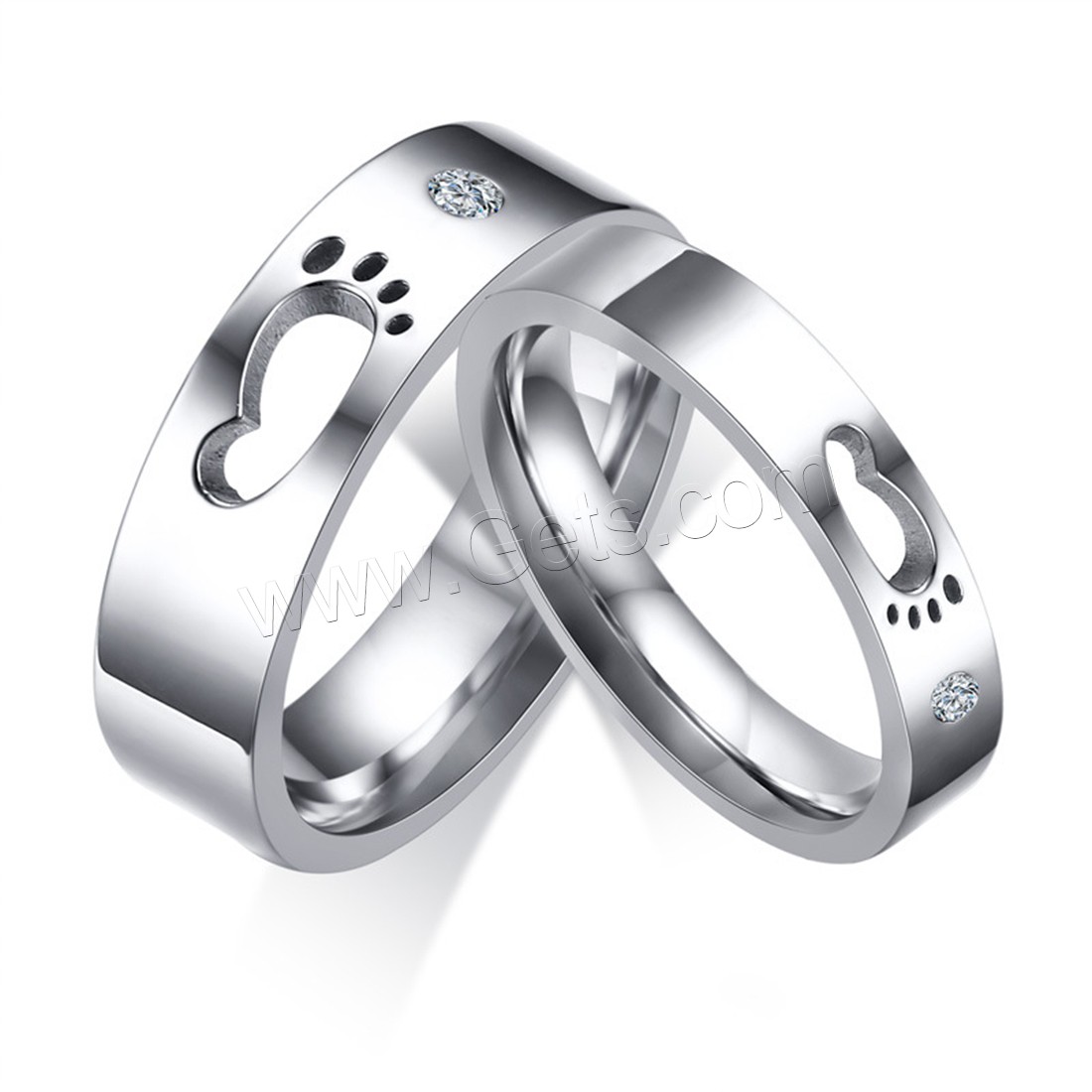acero inoxidable anillo de los pares, Huella, diverso tamaño para la opción & con diamantes de imitación, color original, 6x2mm, 4x2mm, Vendido por UD