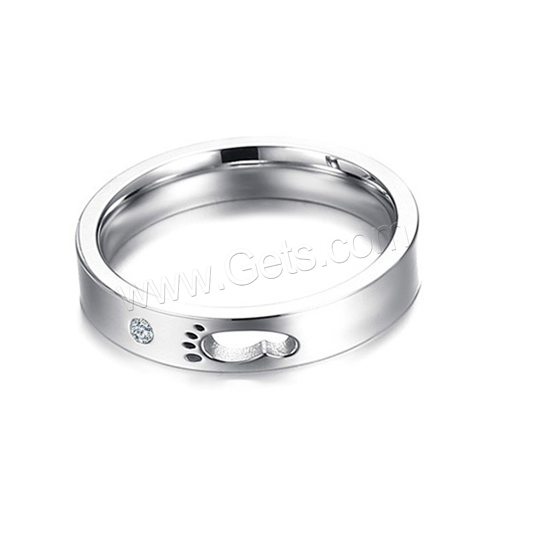 Stainless Steel Couple Ring, Footprint, different size for choice & with rhinestone, original color, 6x2mm, 4x2mm, Sold By PC
