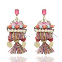 Zinc Alloy Drop Earring, with ABS Plastic Pearl & Cotton Cord & Acrylic, stainless steel post pin, gold color plated, lead & cadmium free 