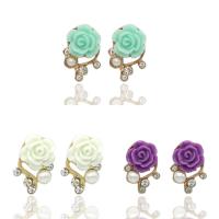 Zinc Alloy Stud Earring, with ABS Plastic Pearl & Resin, stainless steel post pin, Flower, gold color plated, with rhinestone lead & cadmium free 