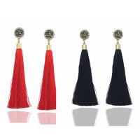 Zinc Alloy Tassel Earring, with Cotton Cord, stainless steel post pin, gold color plated, with rhinestone lead & cadmium free 