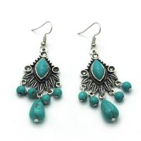 Turquoise Zinc Alloy Earring, with Synthetic Turquoise, iron earring hook, antique silver color plated, lead & cadmium free, 70mm 