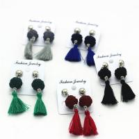 Zinc Alloy Tassel Earring, with Cotton Cord & Resin, stainless steel post pin, silver color plated lead & cadmium free 