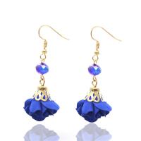 Zinc Alloy Drop Earring, with Velveteen & Crystal, iron earring hook, Flower, gold color plated, faceted lead & cadmium free, 50mm 