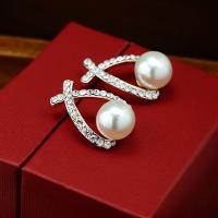 Plastic Pearl Zinc Alloy Earring, with ABS Plastic Pearl, stainless steel post pin, gold color plated, with rhinestone, lead & cadmium free, 20mm 