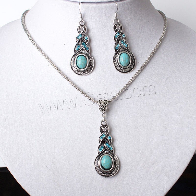 Turquoise Zinc Alloy Necklace, with Synthetic Turquoise, with 5cm extender chain, antique silver color plated, different styles for choice & for woman & with rhinestone, lead & cadmium free, 20x55mm,19x43mm, Length:Approx 17.5 Inch