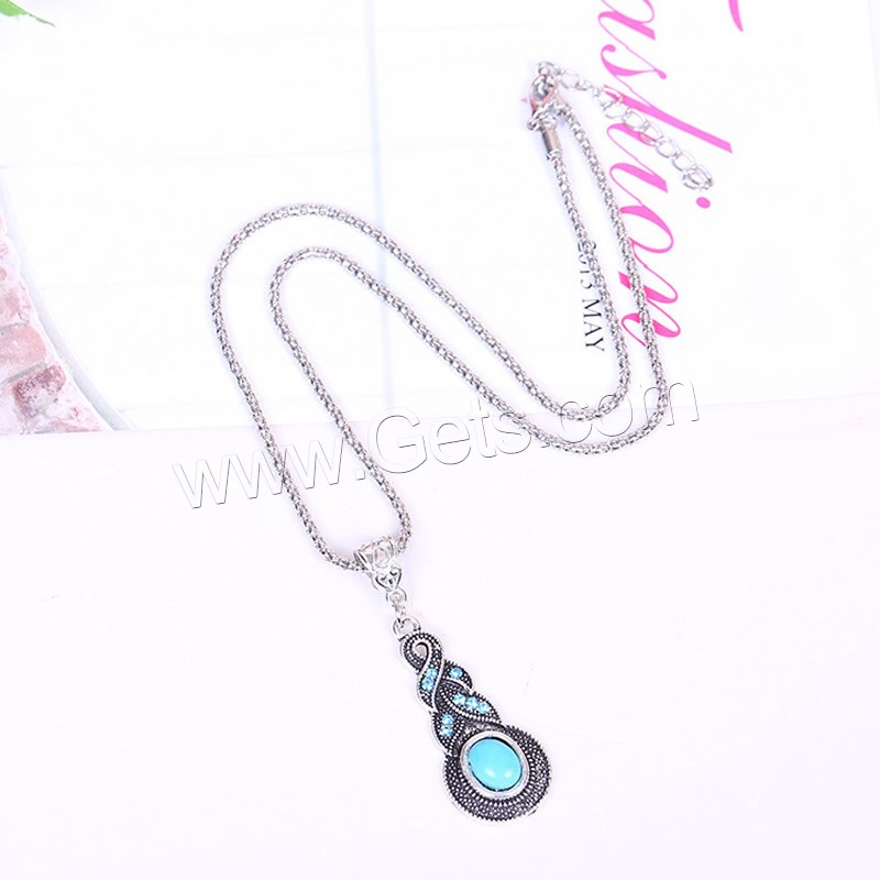 Turquoise Zinc Alloy Necklace, with Synthetic Turquoise, with 5cm extender chain, antique silver color plated, different styles for choice & for woman & with rhinestone, lead & cadmium free, 20x55mm,19x43mm, Length:Approx 17.5 Inch