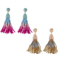 Fashion Fringe Earrings, Zinc Alloy, with Glass Seed Beads, brass post pin, gold color plated, for woman 