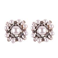 Zinc Alloy Stud Earring, with Crystal & Plastic Pearl, brass post pin, antique gold color plated, for woman 