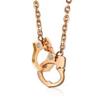 Stainless Steel Necklace, Handcuffs, rose gold color plated, oval chain & for woman & with rhinestone 2.5mm Approx 20.86 Inch 