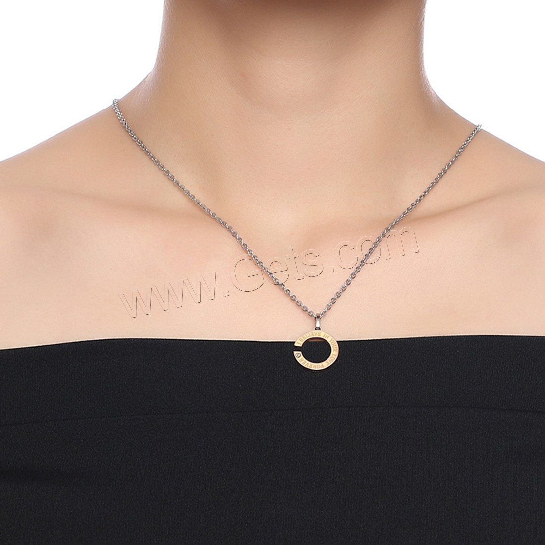Stainless Steel Necklace, Letter C, plated, oval chain & different styles for choice & with letter pattern & with rhinestone, Length:Approx 19.6 Inch, Sold By Strand