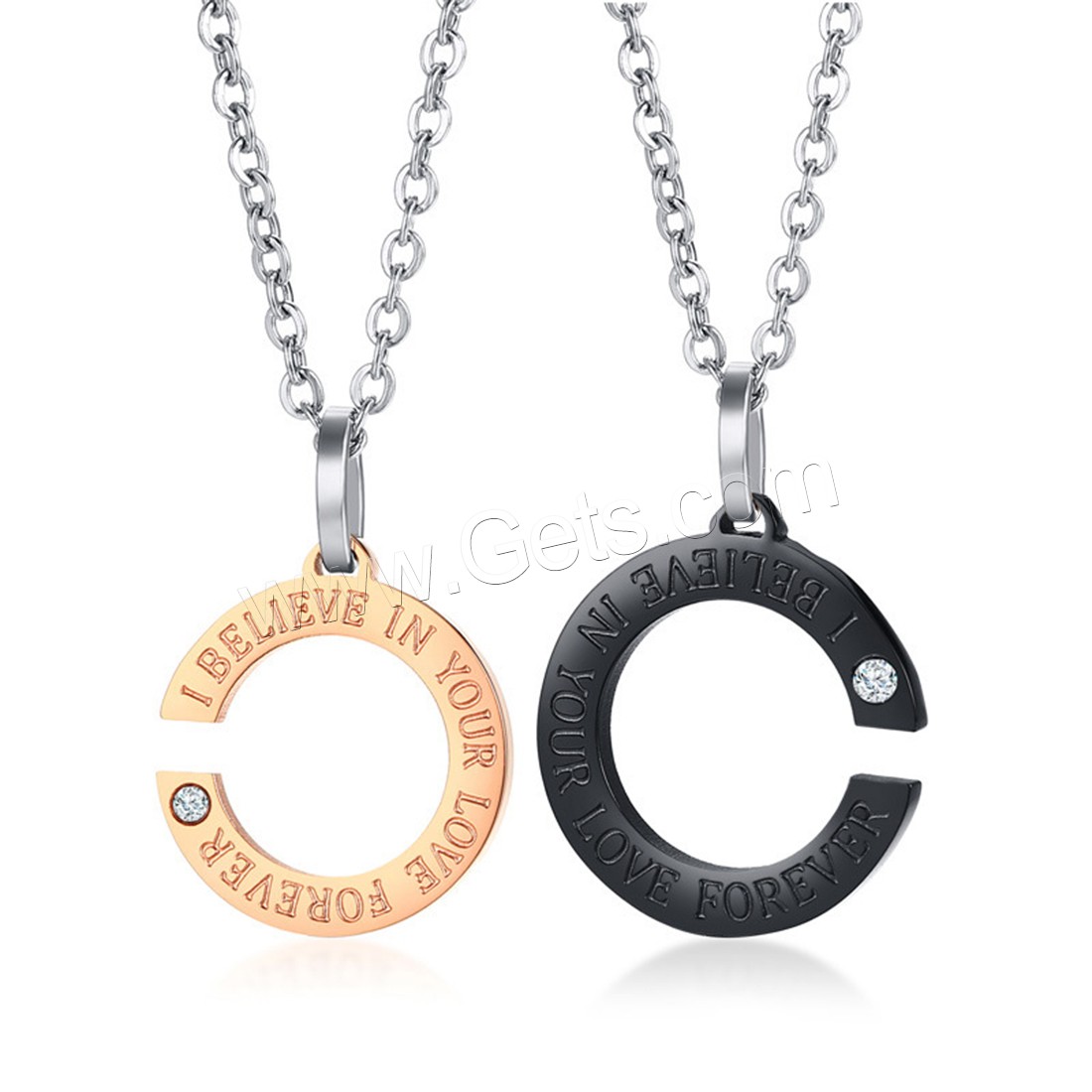 Stainless Steel Necklace, Letter C, plated, oval chain & different styles for choice & with letter pattern & with rhinestone, Length:Approx 19.6 Inch, Sold By Strand