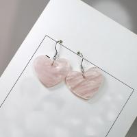 Seashell Earrings, 925 Sterling Silver, with Pink Shell, Heart, platinum plated, for woman 