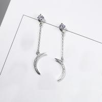 Sterling Silver Cubic Zirconia Earring, 925 Sterling Silver, Moon, platinum plated, for woman & with cubic zirconia 18mm 