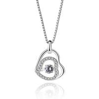 Sterling Silver Heart Pendants, 925 Sterling Silver, platinum plated, for woman & with rhinestone Approx 2-3mm 