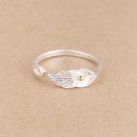 Sterling Silver Finger Ring, 925 Sterling Silver, Leaf, plated, adjustable & for woman, 5mm, US Ring 