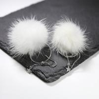 Fluffy Pom Pom Earrings, 925 Sterling Silver, with Plush, platinum plated, for woman  