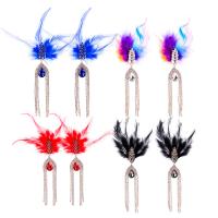 Fashion Fringe Earrings, Zinc Alloy, with Feather & Crystal, gold color plated, Bohemian style & for woman & with rhinestone 