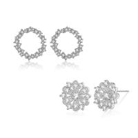 Sterling Silver Stud Earring, Zinc Alloy, stainless steel post pin, silver color plated & for woman & with cubic zirconia 