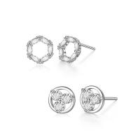 Sterling Silver Stud Earring, Zinc Alloy, with Cubic Zirconia, stainless steel post pin, silver color plated & for woman 