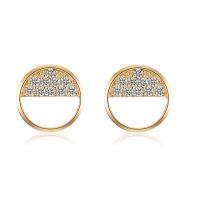 Sterling Silver Stud Earring, 925 Sterling Silver, stainless steel post pin, gold color plated, for woman & with cubic zirconia, 7mm 