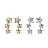 Sterling Silver Stud Earring, 925 Sterling Silver, stainless steel post pin, Star, plated, for woman & with cubic zirconia 