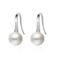 Sterling Silver Pearl Drop Earring, 925 Sterling Silver, with Freshwater Pearl, iron earring hook, silver color plated, for woman & with cubic zirconia 
