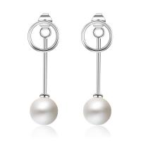 Sterling Silver Pearl Drop Earring, 925 Sterling Silver, with Freshwater Pearl, stainless steel post pin, silver color plated, for woman 