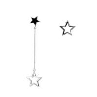 Asymmetric Earrings, 925 Sterling Silver, stainless steel post pin, Star, silver color plated, for woman & enamel - 