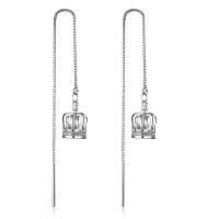 Sterling Silver Thread Through Earrings, 925 Sterling Silver, stainless steel post pin, silver color plated, for woman & with cubic zirconia 