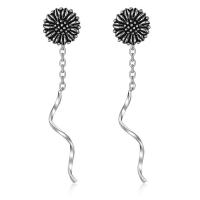 Sterling Silver Thread Through Earrings, 925 Sterling Silver, stainless steel post pin, Flower, antique silver color plated, for woman 