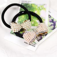 Ponytail Holder, nylon elastic cord, with ABS Plastic Pearl & Zinc Alloy & with rhinestone 