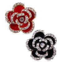 Crystal Brooch, Zinc Alloy, Flower, gold color plated, for woman & enamel & with rhinestone 