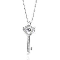 Sterling Silver Key Pendants, 925 Sterling Silver, platinum plated, for woman & with cubic zirconia Approx 2-3mm 