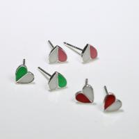 Sterling Silver Stud Earring, 925 Sterling Silver, Heart, for woman & enamel 
