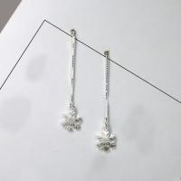 Sterling Silver Thread Through Earrings, 925 Sterling Silver, Snowflake, brushed & for woman 70mm 