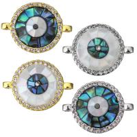 Shell Jewelry Connector, Brass, with White Shell & Abalone Shell, Flat Round, plated & micro pave cubic zirconia & epoxy gel & 1/1 loop Approx 1.5mm 